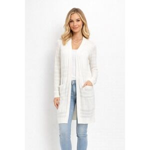 Halogen White Open Front Duster Cardigan XS Sheer Knit Longline Lightweight
